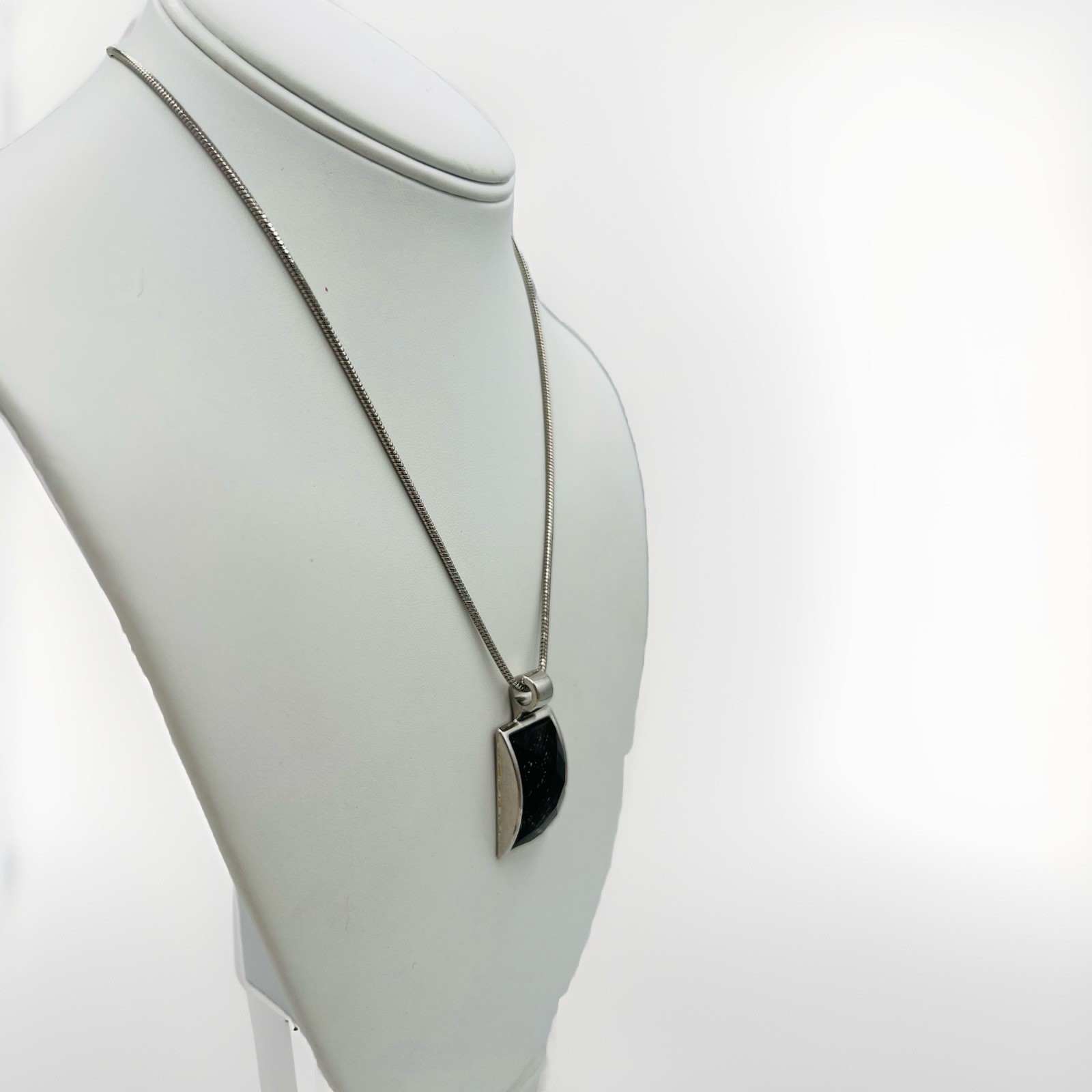 Silver Tone Rectangular Dichroic Glass Pendant Ne… - image 11