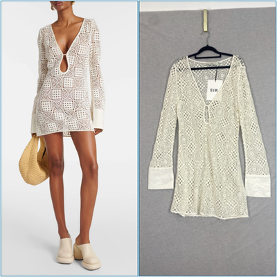 Sir The Label NEW Rayure Crochet Mini Dress Ivory Size 4 AU 14 US 10 Long  Sleeve | eBay