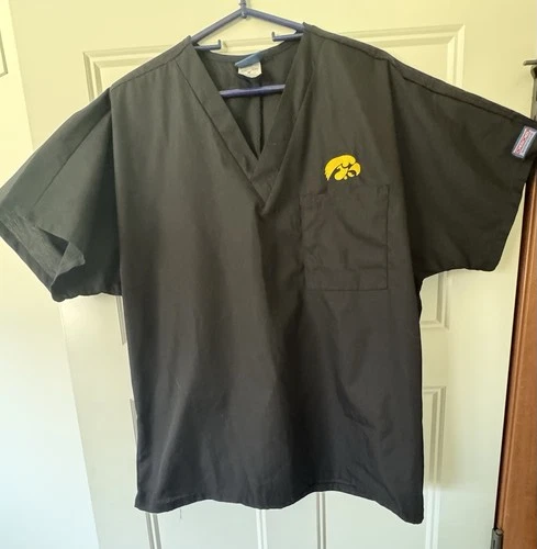 Cherokee Workwear Black Scrub Top Iowa Hawkeyes Medical Uniform Unisex Medium