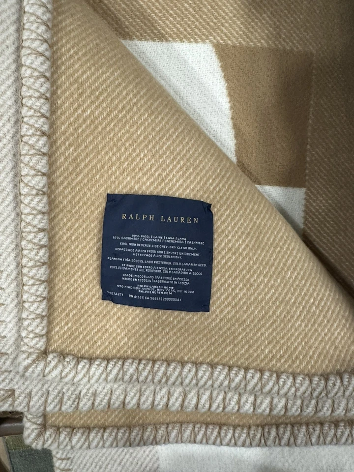 Ralph Lauren Home RL Polo Pony Stadium Throw Wool Blanket Camel Cream Scotland - Image 2 of 4