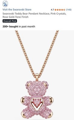 Swarovski Teddy Bear Pendant Necklace Pink Crystals Rose Gold 5642976