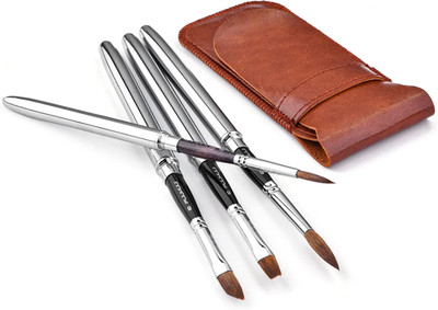 Kolinsky Sable Hair round Watercolor Paint Brush 4Pcs Travel Set - Portable Comp