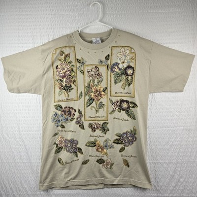 KWBL Vintage Los Angeles Artsy Floral T Shirt One Size Metallic Shoulder Pads