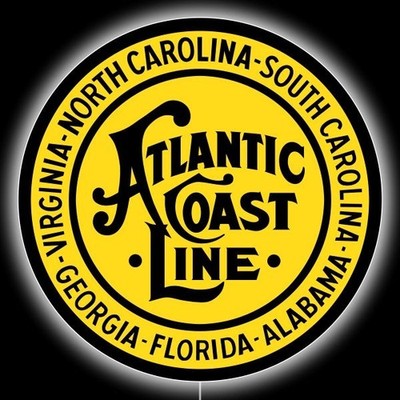 Atlantic Coast Line Eisenbahn NEU LED hängendes beleuchtetes Schild: 36'' Durchmesser Rund
