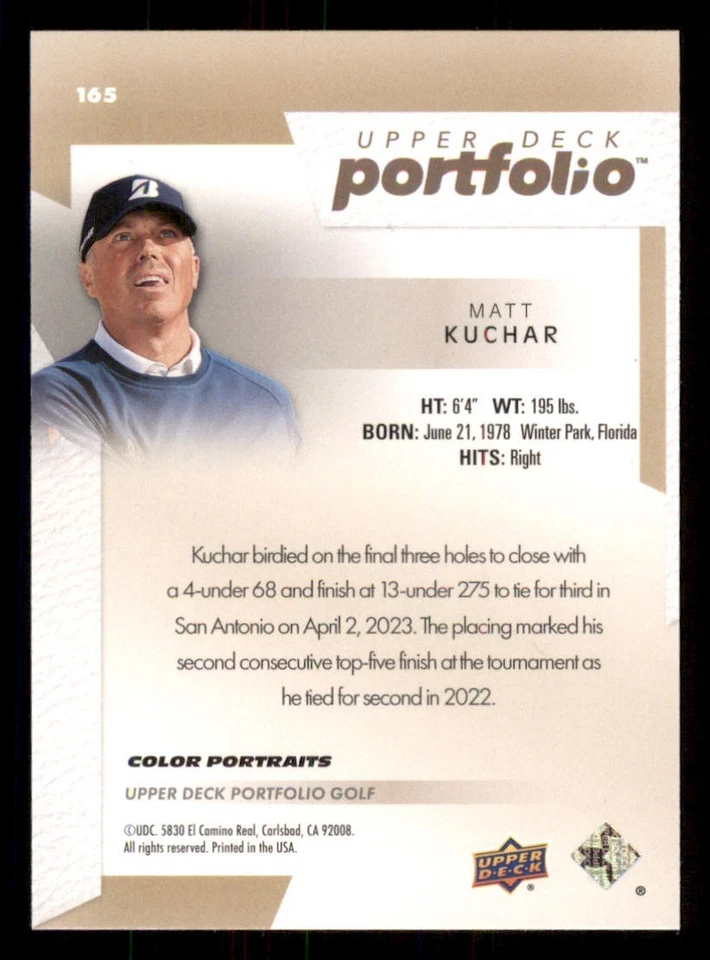 2024 Upper Deck Portfolio #165 Matt Kuchar COL POR - Image 2 of 2