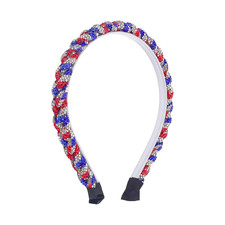 4Th of July Rhinestone Braided Headband, Sparkly Red White Blue Patriotic Hairba
