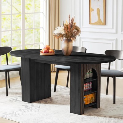 70.8'' Oval Dining Table with Dual Side Storage Shelves,Round Black,Table Only
