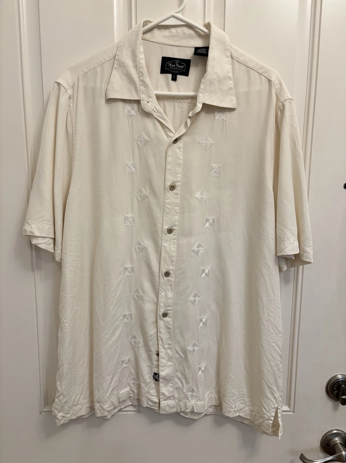 Nat Nast Shirt Mens Large embroidered Button Up Short Sleeve Luxury Originals