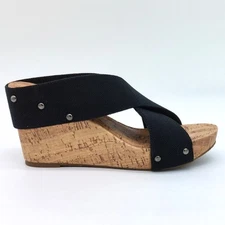 Esprit Sandals Womens Sz 9 Black Cork Wedges Oceane2 Studs Logenlook Spring Sexy