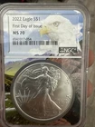 2022 Silver Eagle First Day Of Issue Ms 70 Ngc Slab