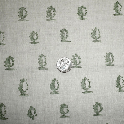 Rogers & Goffigon CHAMPLAIN   PINE Green 100% Linen Print Fabric LARGE REMNANT