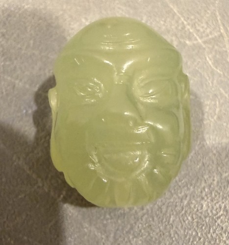  Green Stone Buddha Head Bead Pendant Carved Drilled 1.25