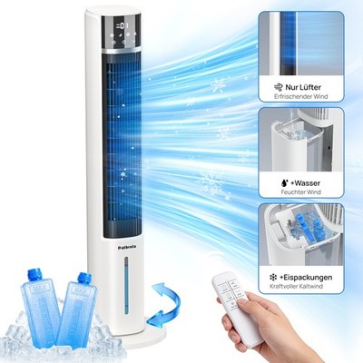 Turmventilator mit Kühlung Leise Ventilator Luftkühler mit Wasser 4 in 1 Mobile