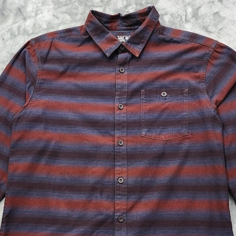 Camisa Mountain Hardwear Para Hombre L Azul Rojo Púrpura Rayas Con Botones Mangas Largas  Foto 2 de 4