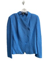 ST. JOHN Black Label Size 4 Milano Knit Jacket Pretty Blue Snap-Button Closure