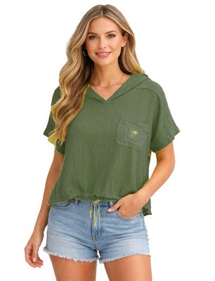 Damen Kapuzen Langarm Pullover T-Shirt Oberteil Hoodie Taschen Kurzarm 8-16