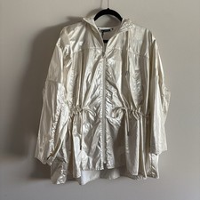 Zara Women XS Shiny Pearl Oversized Water-Repellent Pocketable Rain Coat NWT