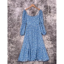 New Reformation Dress 2 Womens Mica Blue Floral Puff Tiered Sleeve Midi
