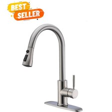 Sleek Kitchen Sink Faucet - Brushed Nickel, Easy Installation, Pull-Down Design