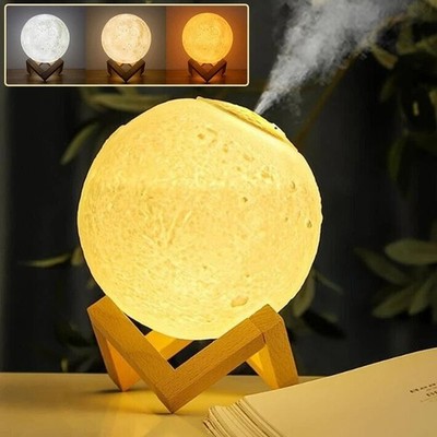 2-in-1 LED 3D Mondlampe 3 Farbe Dimmbar Nachtlicht Luftbefeuchter Aroma Diffuser