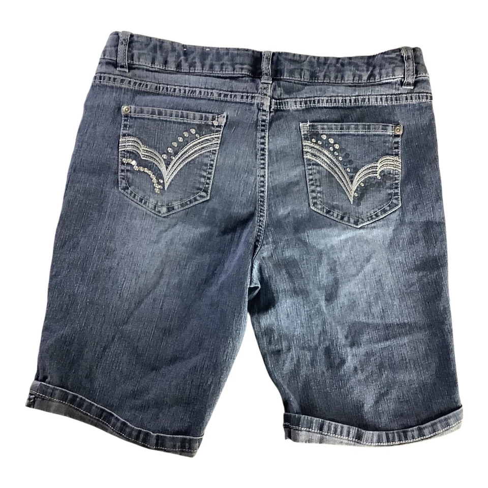 Bermudas de mezclilla para niñas talla 16 1/2 detalle de estrás banda elástica en la cintura Foto 2 de 4