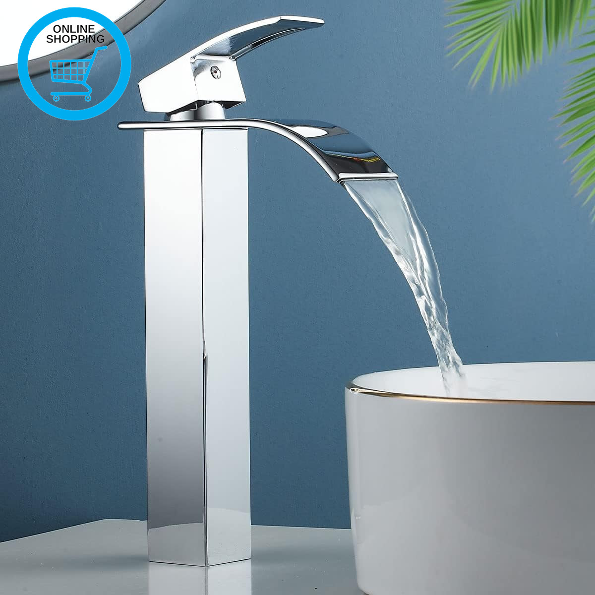 Bathroom Waterfall Basin Mixer Tap, High Rise Sink Mixer Taps, Monobloc Tall Fau