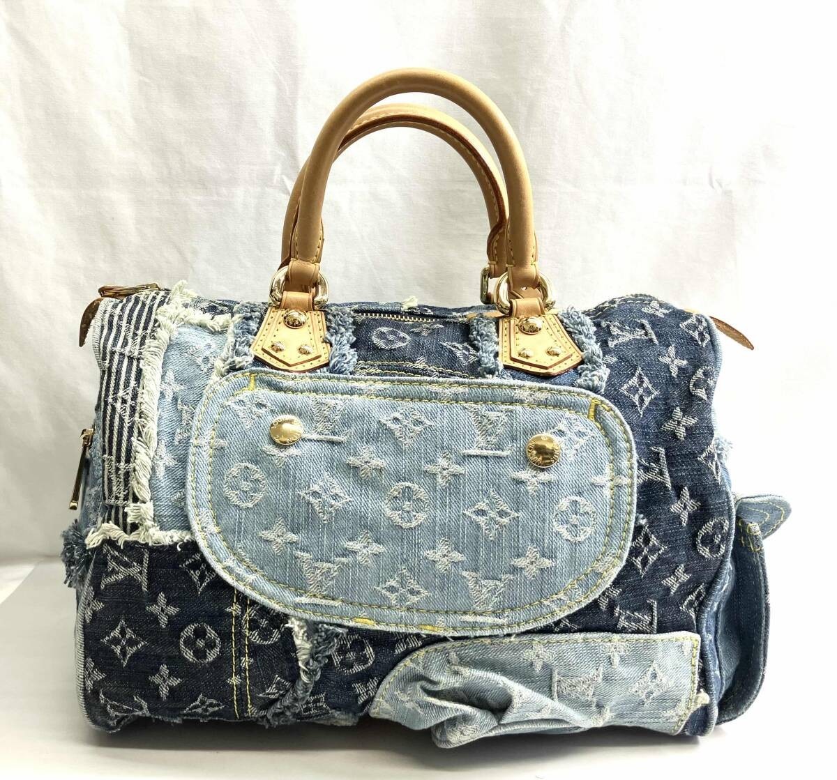 Louis Vuitton Speedy 30 Monogram Blue Denim Patchwork Handbag Bag