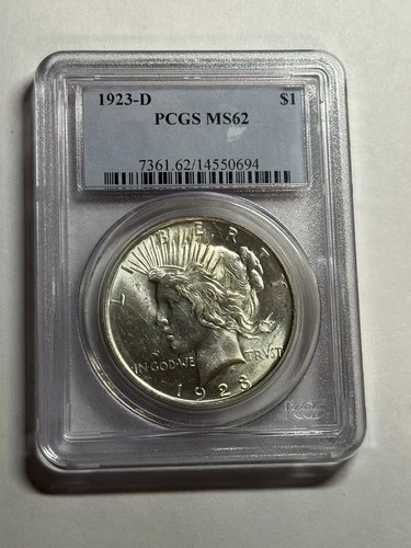 1923-D Peace Dollar PCGS MS62 Blast White Strong Strike