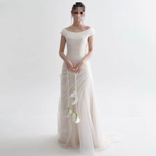 Off The Shoulder Ruched Tulle Mermaid Wedding Dresses Simple O Neck Bridal Gowns