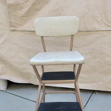 Vintage Cosco Flip-Up Step Stool Chair Brown Seat Mid-Century Kitchen OG Style