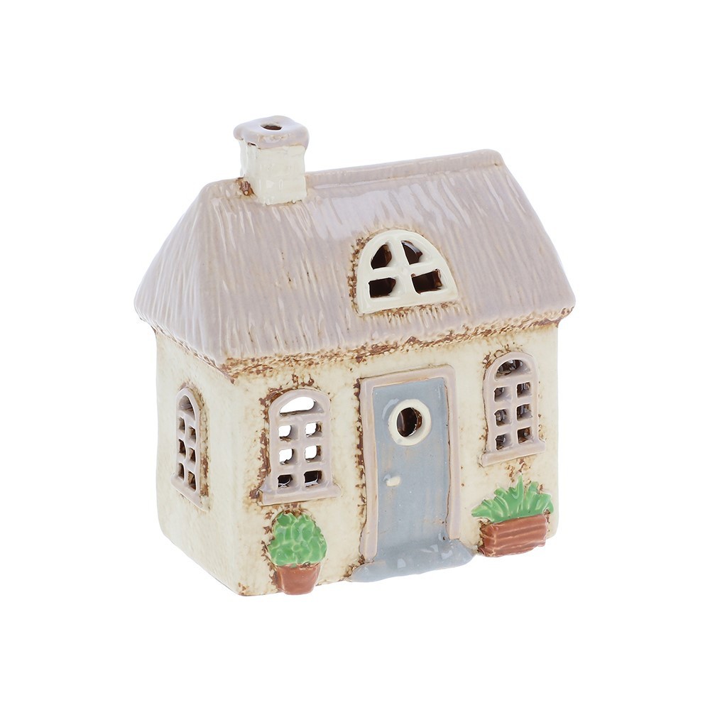 Village Pottery Thatch Pastel Garden House Ceramic Tealight Holder 15cm 350067
