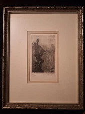 Belgian Artist Simone Decré Framed Etching Drypoint Plate Print Signed 64/200