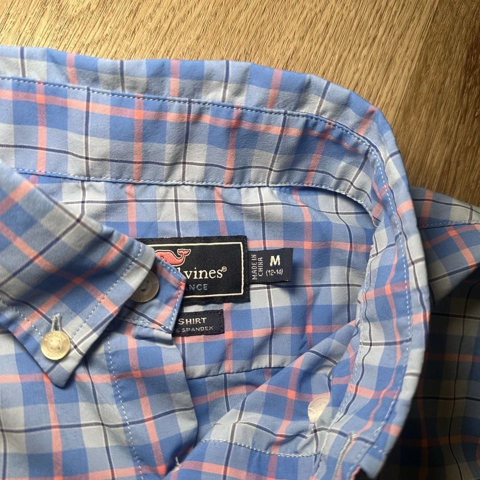 Camisa masculina performance Vineyard Vines On The Go M 12-14 xadrez botão para baixo - Imagem 3 de 4