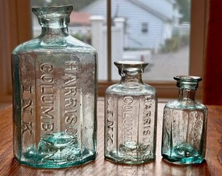 Terrific TRIO of HARRISON'S COLUMBIAN INK'S in Sizes Awesome Aqua OPEN PONTILED!
