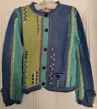 Norm Thompson Cardigan Size Small Petite Embroidery Lime, Blue, Purple Women’s