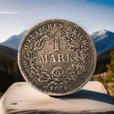 1875 German Empire 1 Mark Silver Coin  Deutsches Reich – Wilhelm I – .900 Silver