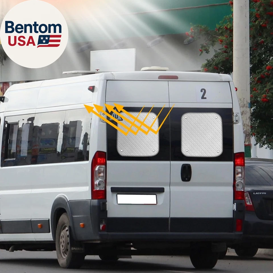 Parasol ventana puerta trasera compatible con Ram Promaster 2014-2025, relleno de aluminio Foto 3 de 4