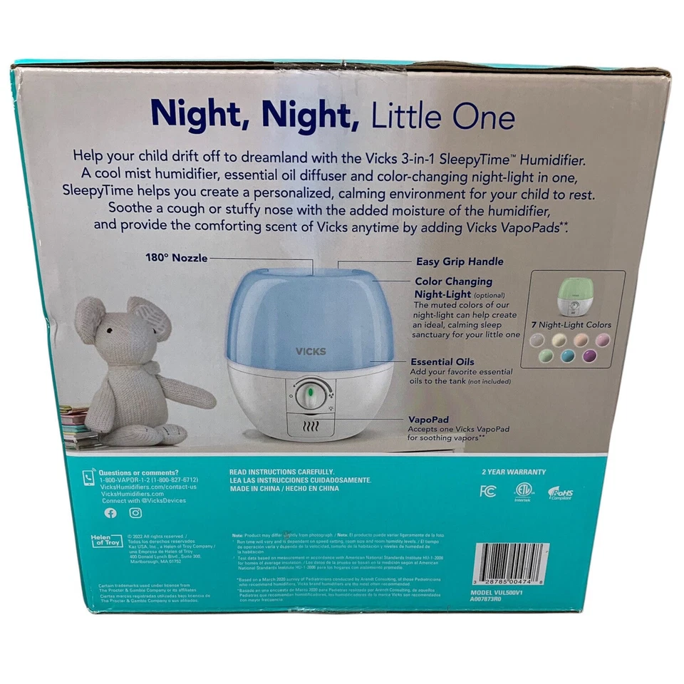 VICKS Humidifier/Diffuser/Night-Light 3-in-1 Sleepy Time w/7 Soothing LED Colors - Image 2 of 3