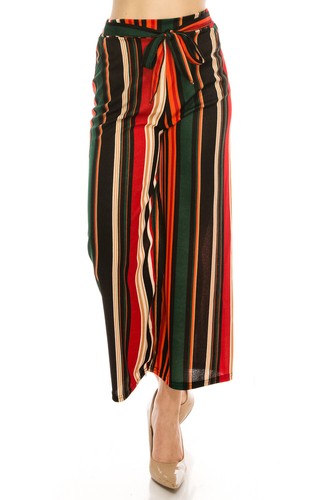 LA12ST Women High Waist Casual Self Tie Stripe Wide Leg Palazzo Pants - Picture 27 of 41