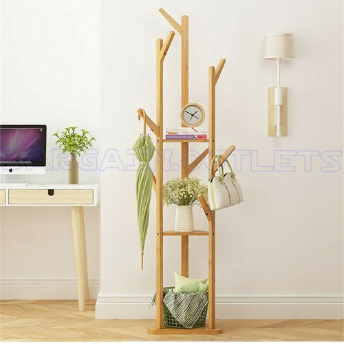 Bamboo Coat Rack Stand Floor Standing Hat Cloth Hanger Stroge Umbrella Shelf AU - Picture 11 of 12