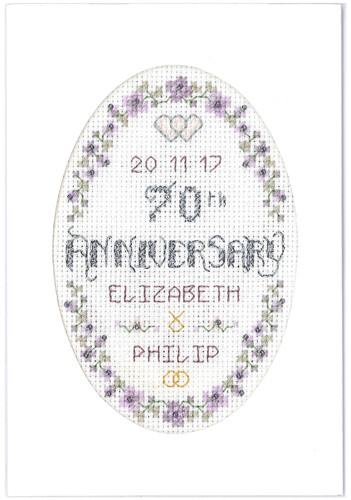 Platinum Wedding Anniversary card - complete cross stitch kit on 16 aida