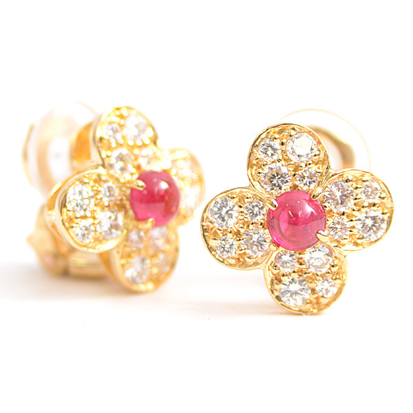 Van Cleef & Arpels Ruby Diamond 18k Yellow Gold Trefle Alhambra