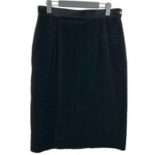 TanJay Skirt 12 Large Black 100 Cotton Velvet Midi Stretch Waist Vintage 80s