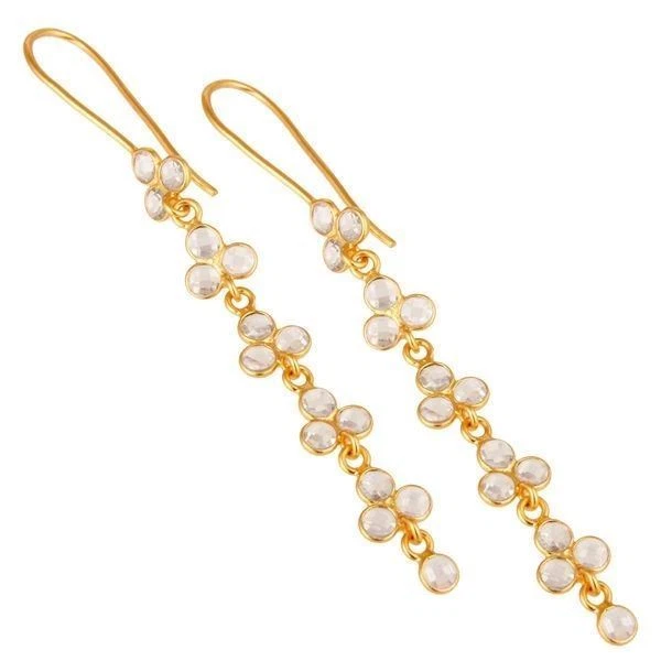 Natural CZ Gemstone Jewelry 14K Gold Plated 925 Sterling Silver Dangle Earrings - Изображение 2 из 3