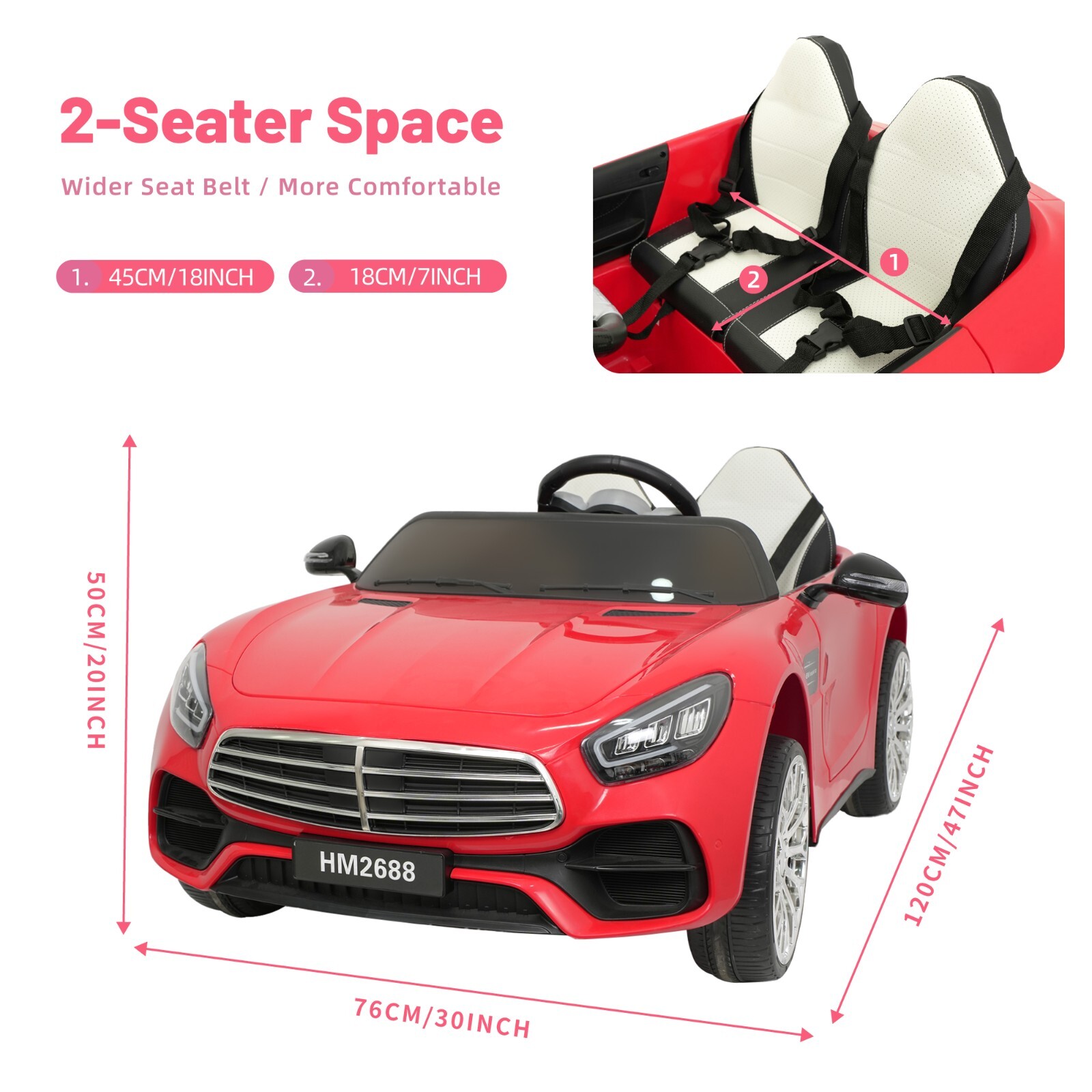 12V Kids Car 2 Seater Ride on Toy Power Wheels Car w/ Parent Remote Control MP3