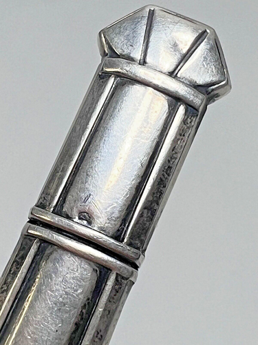 Antique Art Deco French Sterling Silver Sewing Needle Case Geometric Shell - Picture 3 of 8