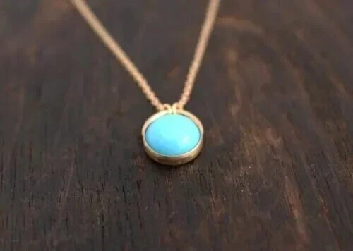 Colgante Bisel Redondo Chapado en Oro Amarillo 14k 2CT Azul Turquesa Bella Durmiente Foto 4 de 4