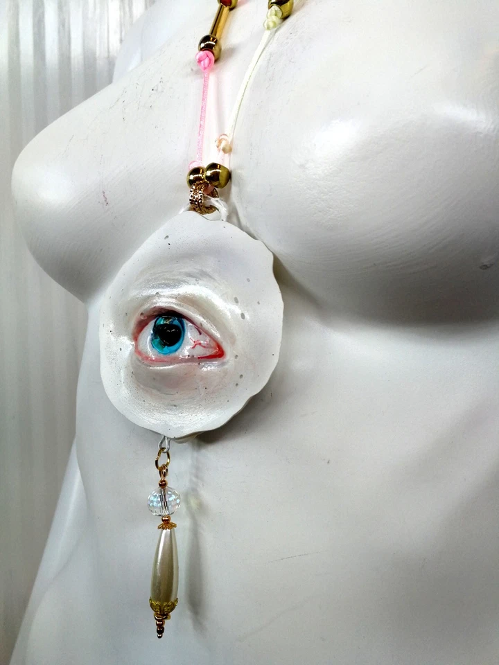 Realistic Eye Anatomical Amulet Pendant Jewelry Necklace Pearl Jewellery Jewel - Image 4 of 4