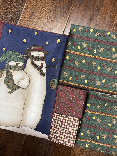 MODA Deb Strain 1997 Primitive Christmas Snowman Panel 23” & Coordinating Fabric - Picture 2 of 16