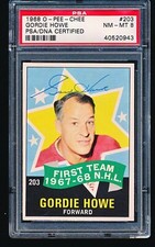 1968 OPC O-Pee-Chee Signed Auto'd GORDIE HOWE AS #203 PSA 8 Auto A - 1/1 Highest